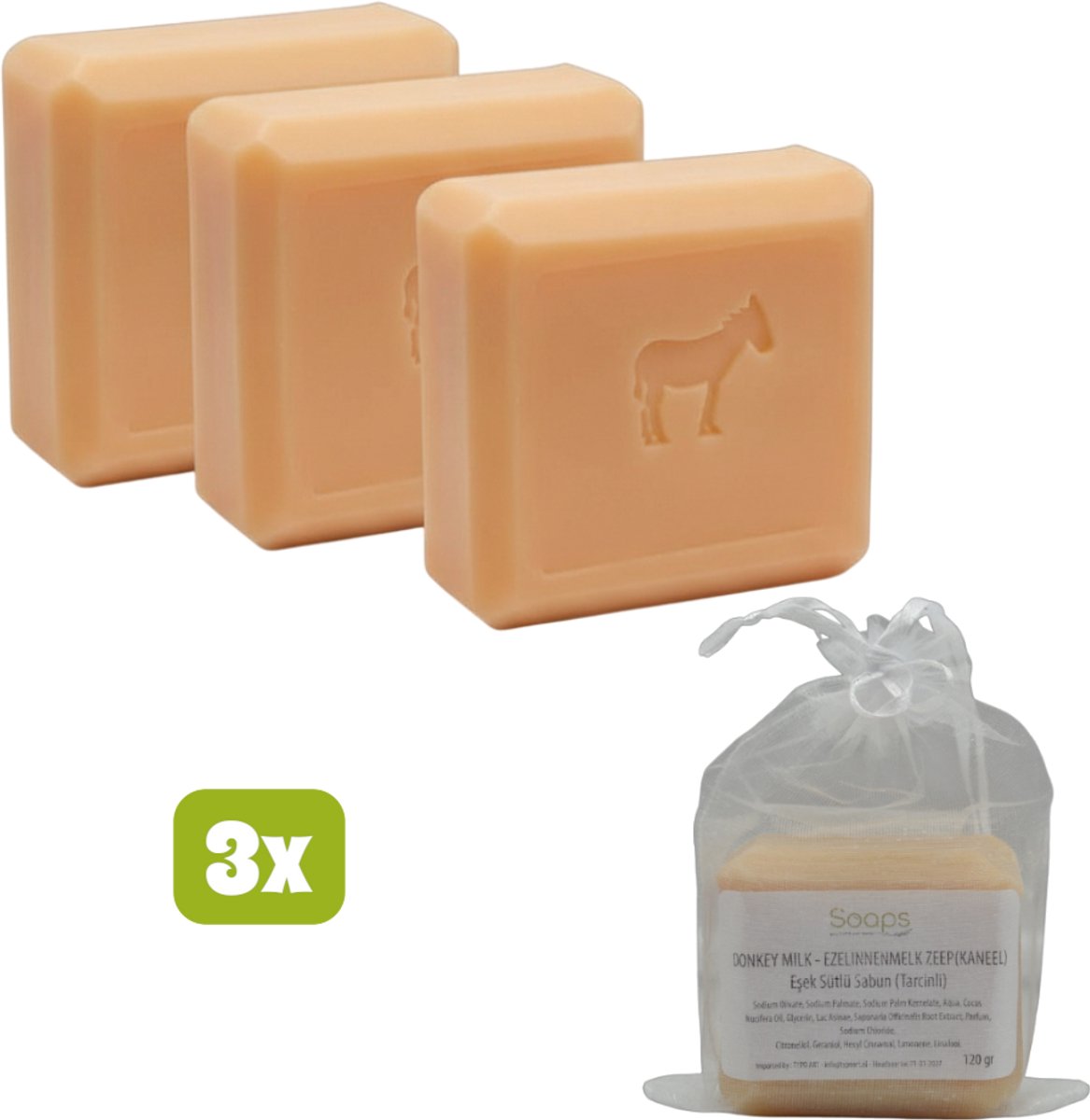 3x Ezelinnenmelk Zeep (Kaneel) – 100% Natuurlijke Ezelmelk Zeep | Hydrateert, Verzorgt & Verzacht – Voor Gezicht & Lichaam