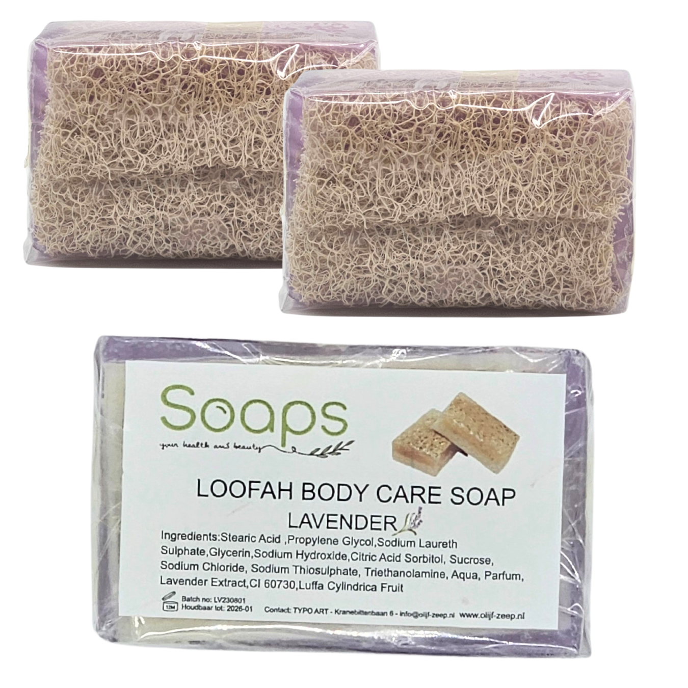Zeeptabletten - 2x Loofah Lavender Zeep - Lavendel Pompoen vezel - Handmade - 100% Natuurlijk - Voor lichaam - Gezicht - Haar - Handzeep - Badzeep Met spons