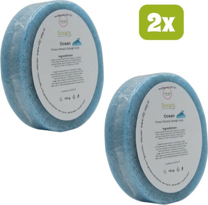 2x Ocean Natural Sponge Soap – 100% Natuurlijke Zeep met Spons | Reinigt, Hydrateert & Verzacht – Voor Gezicht & Lichaam