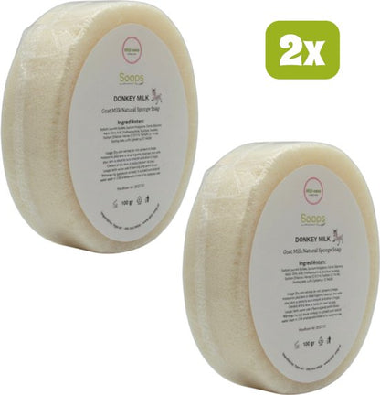 2x Ezelinnenmelk Spons Zeep – 100% Natuurlijke Ezelmelk Zeep met Spons | Hydrateert, Verzacht & Verzorgt – Voor Gezicht & Lichaam