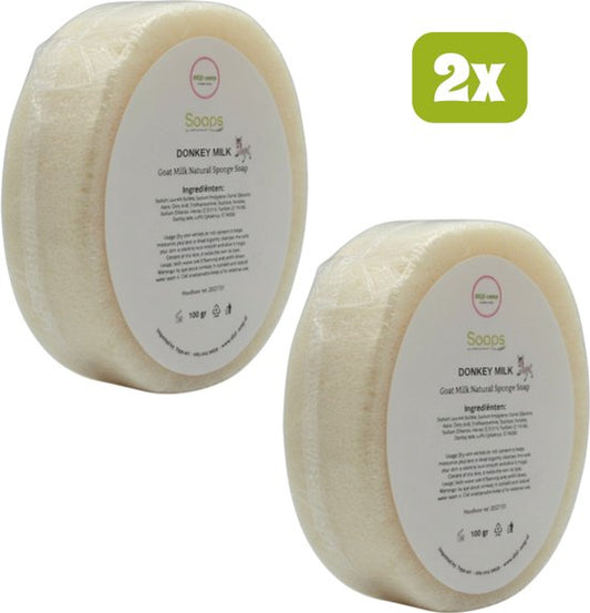 2x Ezelinnenmelk Spons Zeep – 100% Natuurlijke Ezelmelk Zeep met Spons | Hydrateert, Verzacht & Verzorgt – Voor Gezicht & Lichaam