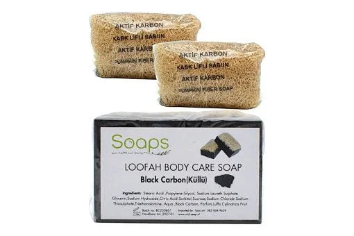 2x Loofah Zeep met Pompoenvezel – Black Carbon Olijfzeep.com