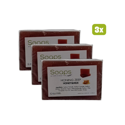 3x Natuurlijke Glycerine Zeep - Honing & Melk Zeep met Geitenmelk en Olijfolie - 125 p/s Olijfzeep.com