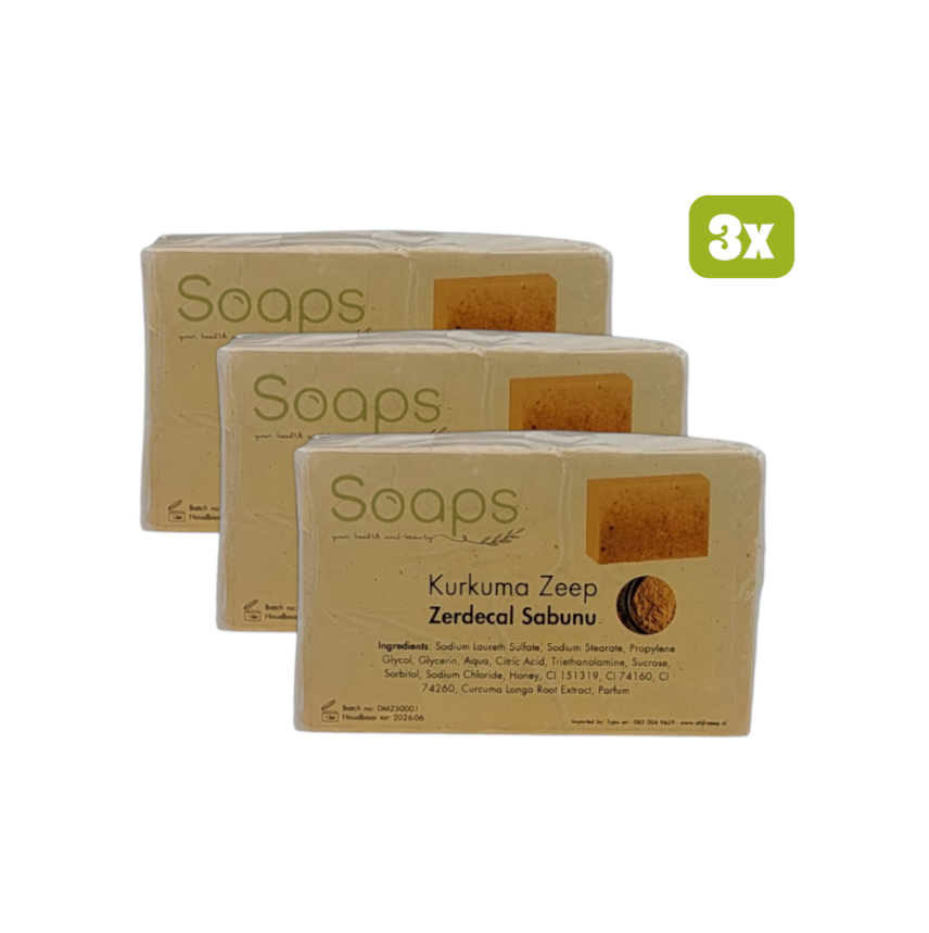 3x Natuurlijke Glycerine Zeep - Kurkuma Zeep met Honing - 125g p/s Olijfzeep.com