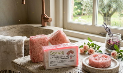 2x Loofah Zeep met Pompoenvezel – Roos Olijfzeep.com